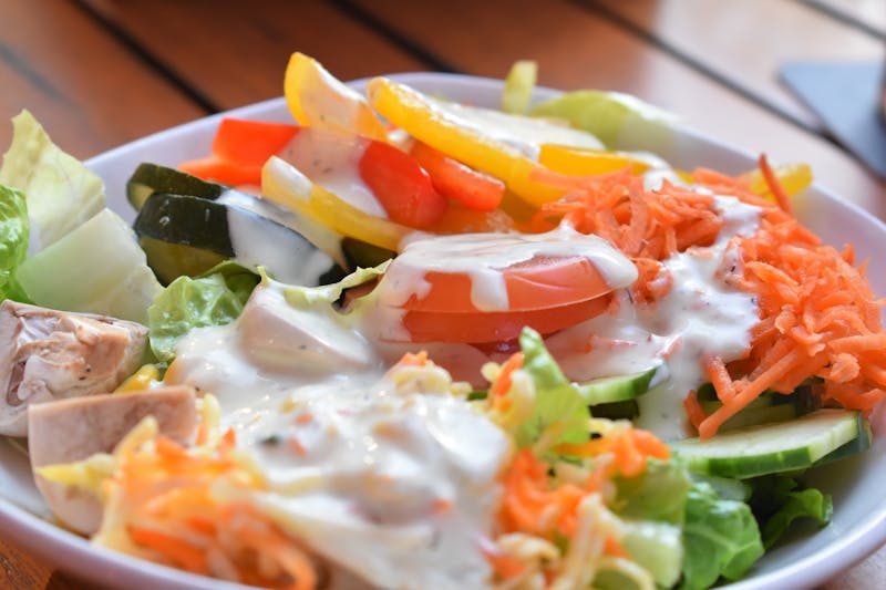 Fresh garden salad with ranch dressing